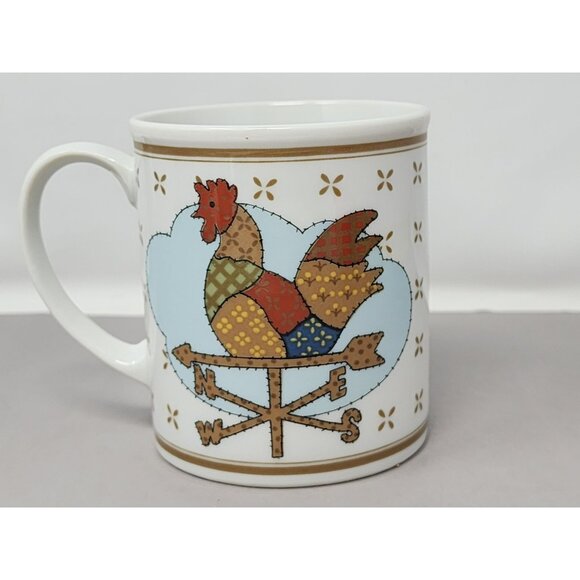 Set Of 3 Country Chicken & Cow Weathervane Mugs Patchwork‎ Design Ceramic - Picture 8 of 16